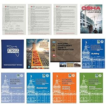 Pacote oficial dos 13+ livros obrigatórios da prova Florida General, Building and Residential Contractor